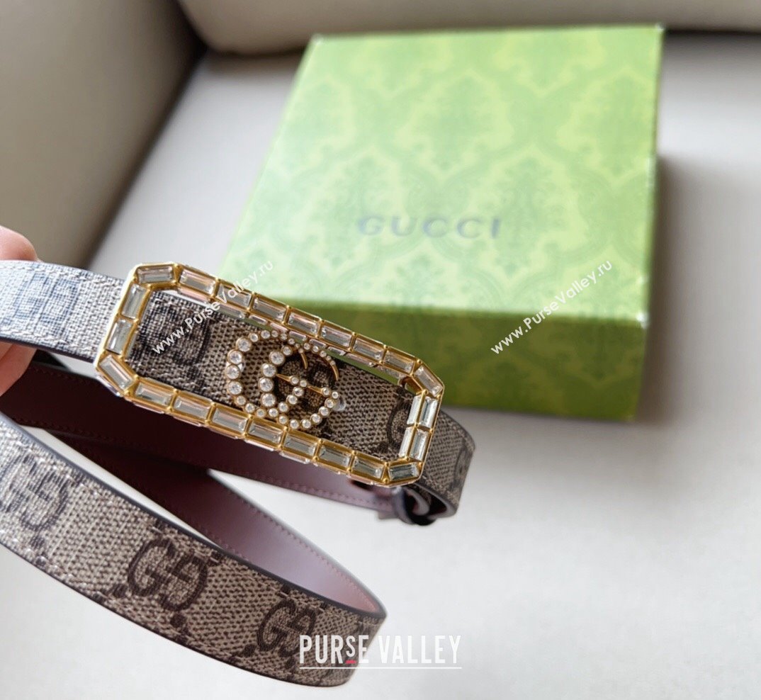 Gucci GG Canvas Belt 2cm with Crystal Framed Buckle Beige 2023 GG10181 (99-231018170)