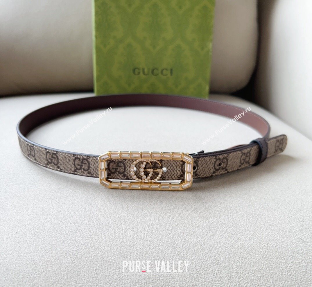 Gucci GG Canvas Belt 2cm with Crystal Framed Buckle Beige 2023 GG10181 (99-231018170)