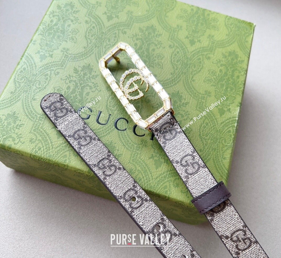 Gucci GG Canvas Belt 2cm with Crystal Framed Buckle Beige 2023 GG10181 (99-231018170)