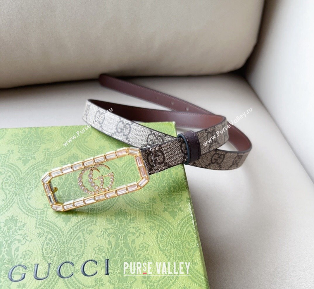 Gucci GG Canvas Belt 2cm with Crystal Framed Buckle Beige 2023 GG10181 (99-231018170)