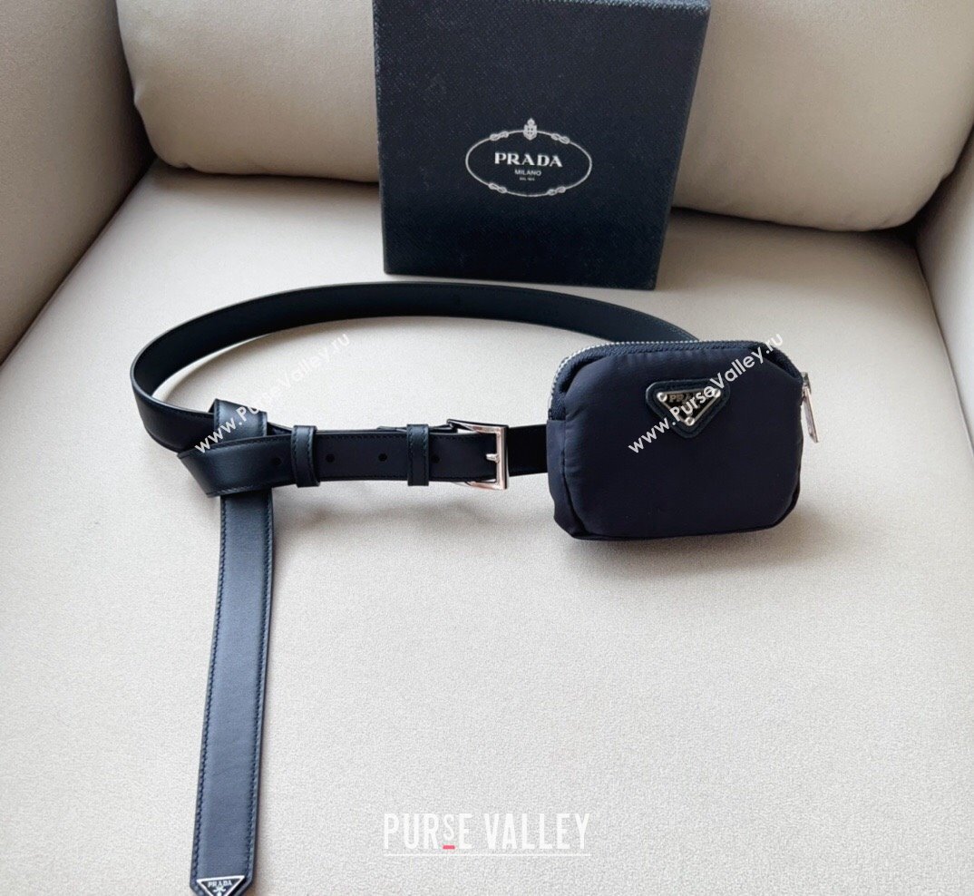 Prada Airpods Belt Bag Leather Belt in Nylon and Leather Black 2023 (99-231018174)