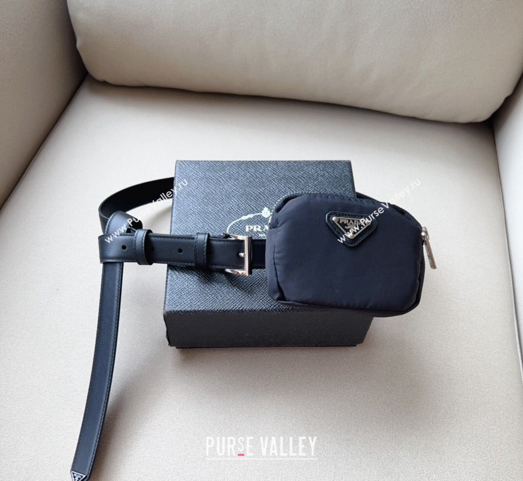 Prada Airpods Belt Bag Leather Belt in Nylon and Leather Black 2023 (99-231018174)