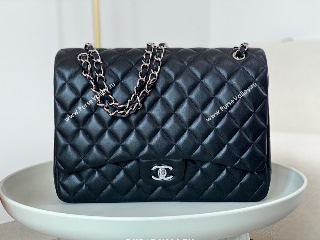 Chanel Lambskin Classic Maxi Flap Bag A58601 Black/Silver 2023 (SM-231227009)