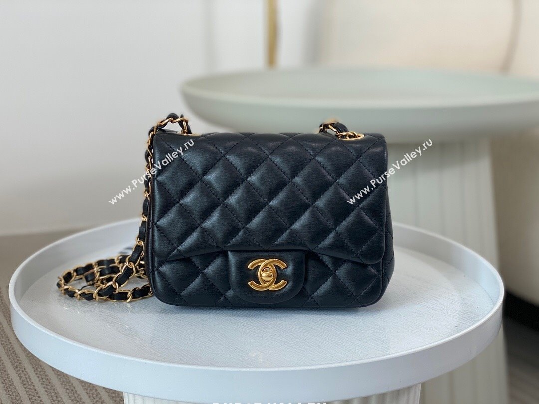 Chanel Lambskin Classic Mini Square Flap Bag A35200 Black/Gold 2023 (SM-231227002)