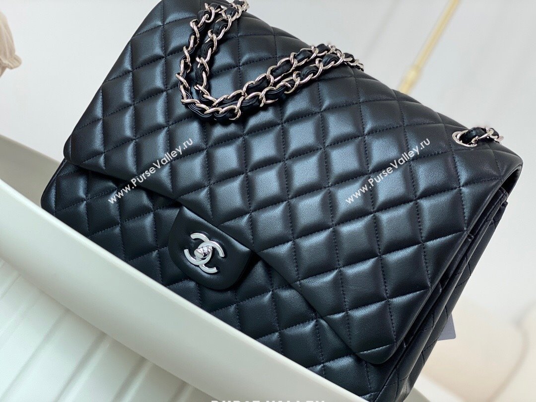 Chanel Lambskin Classic Maxi Flap Bag A58601 Black/Silver 2023 (SM-231227009)