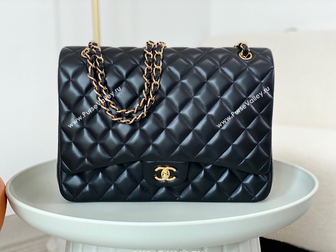 Chanel Lambskin Classic Maxi Flap Bag A58601 Black/Gold 2023 (SM-231227010)