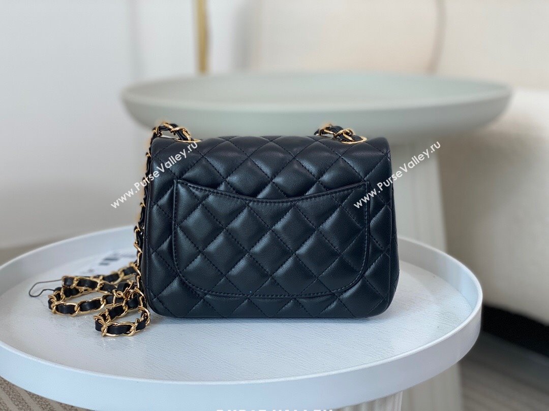 Chanel Lambskin Classic Mini Square Flap Bag A35200 Black/Gold 2023 (SM-231227002)