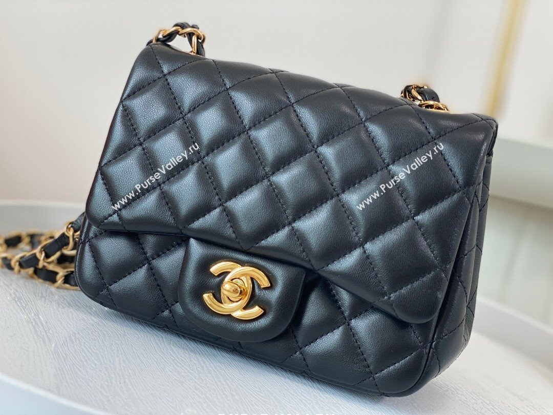 Chanel Lambskin Classic Mini Square Flap Bag A35200 Black/Gold 2023 (SM-231227002)