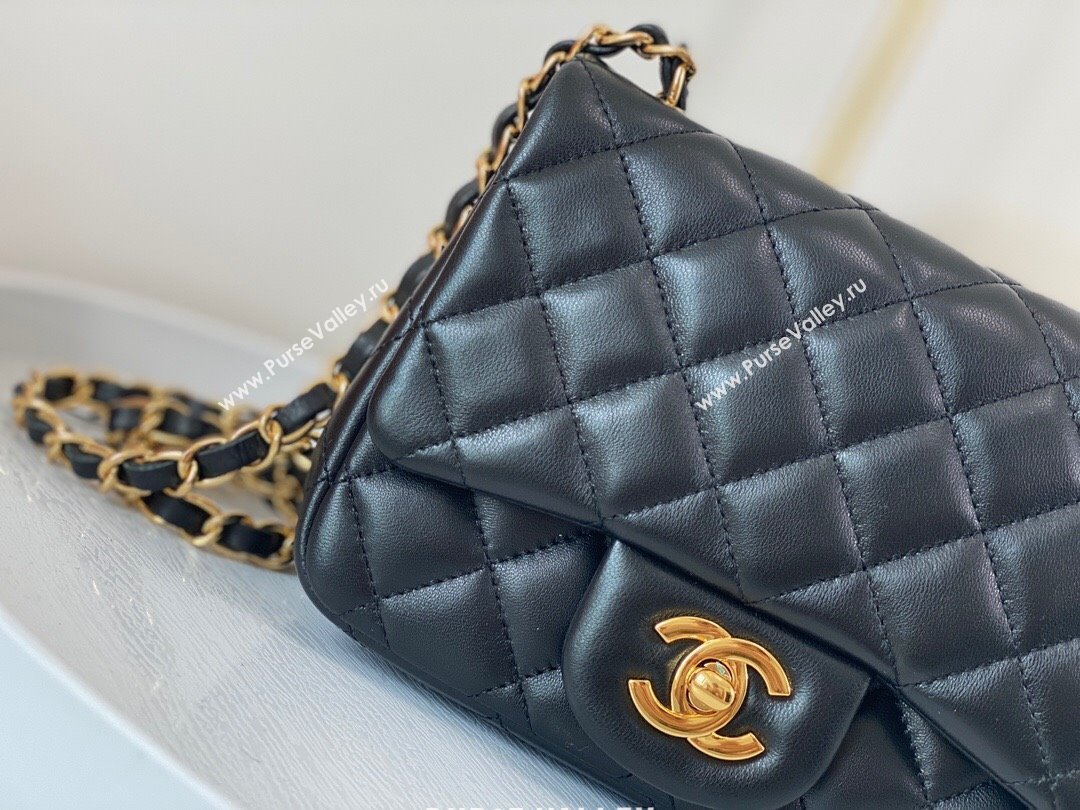 Chanel Lambskin Classic Mini Square Flap Bag A35200 Black/Gold 2023 (SM-231227002)