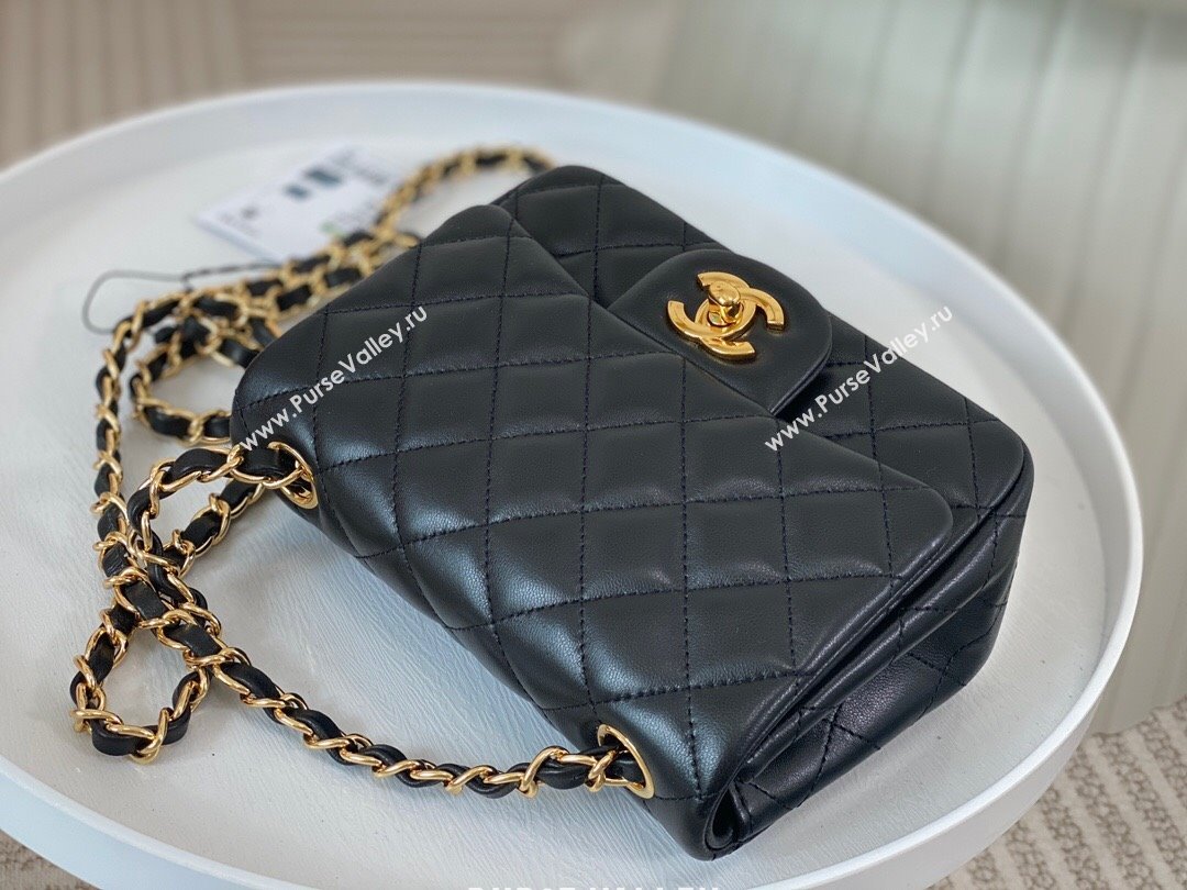 Chanel Lambskin Classic Mini Square Flap Bag A35200 Black/Gold 2023 (SM-231227002)