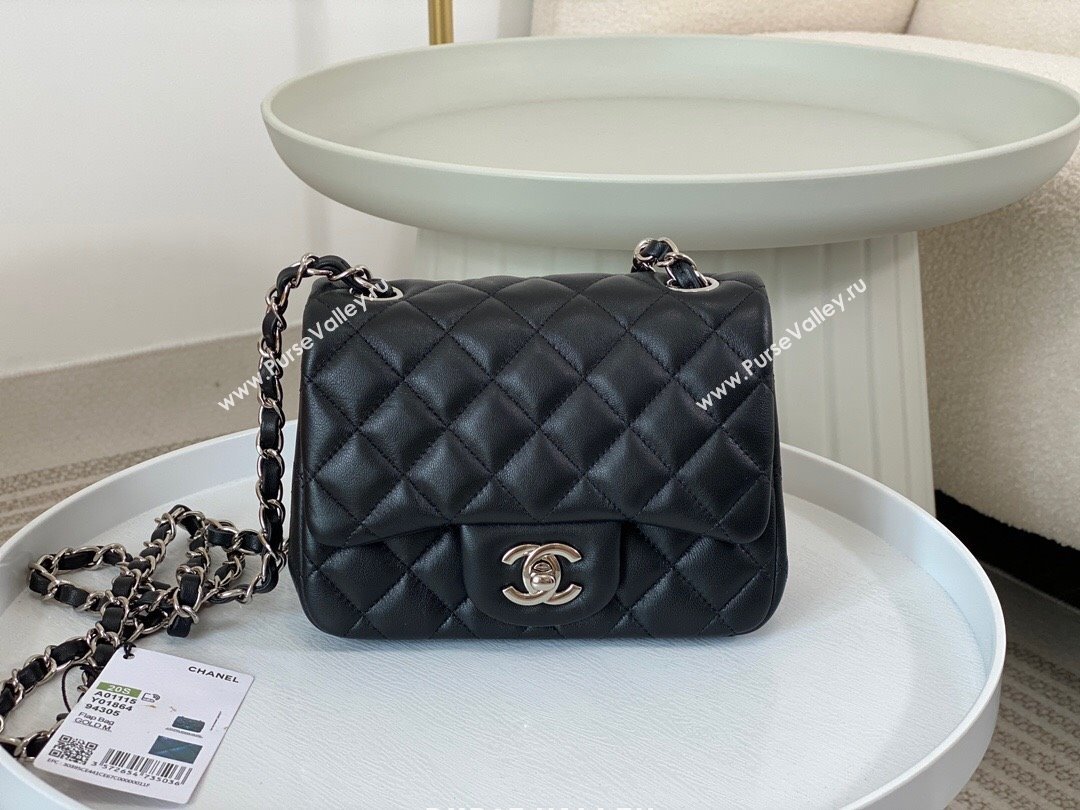 Chanel Lambskin Classic Mini Square Flap Bag A35200 Black/Silver 2023 (SM-231227001)