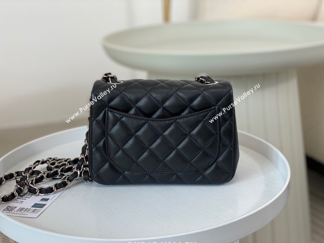 Chanel Lambskin Classic Mini Square Flap Bag A35200 Black/Silver 2023 (SM-231227001)