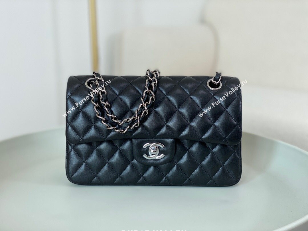 Chanel Lambskin Classic Small Flap Bag A01113 Black/Silver 2023 (SM-231227005)