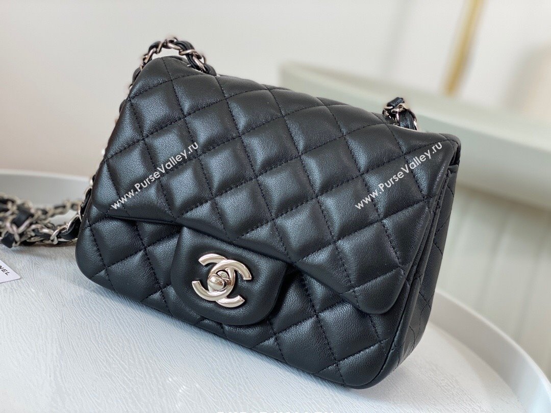 Chanel Lambskin Classic Mini Square Flap Bag A35200 Black/Silver 2023 (SM-231227001)