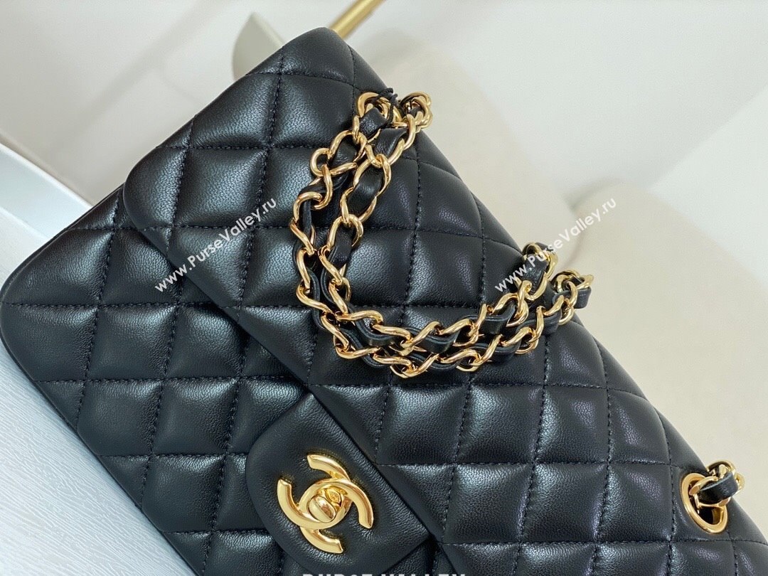 Chanel Lambskin Classic Small Flap Bag A01113 Black/Gold 2023 (SM-231227006)