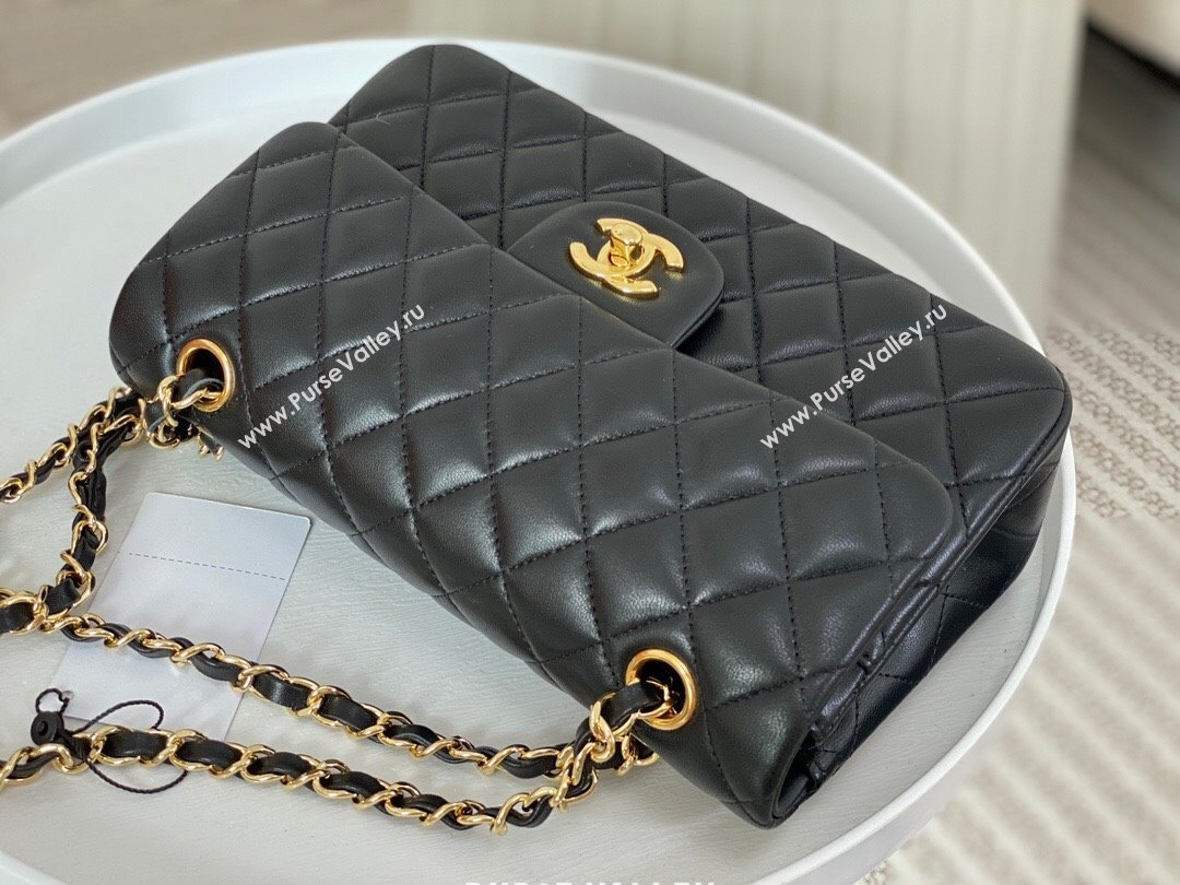 Chanel Lambskin Classic Small Flap Bag A01113 Black/Gold 2023 (SM-231227006)