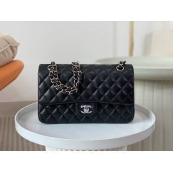 Chanel Lambskin Classic Medium Flap Bag A01112 Black/Silver 2023 (SM-231227007)