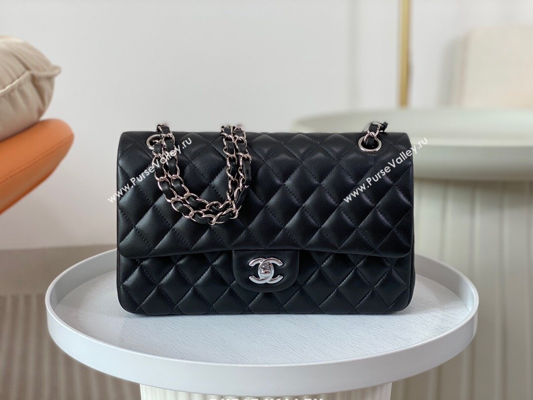 Chanel Lambskin Classic Medium Flap Bag A01112 Black/Silver 2023 (SM-231227007)