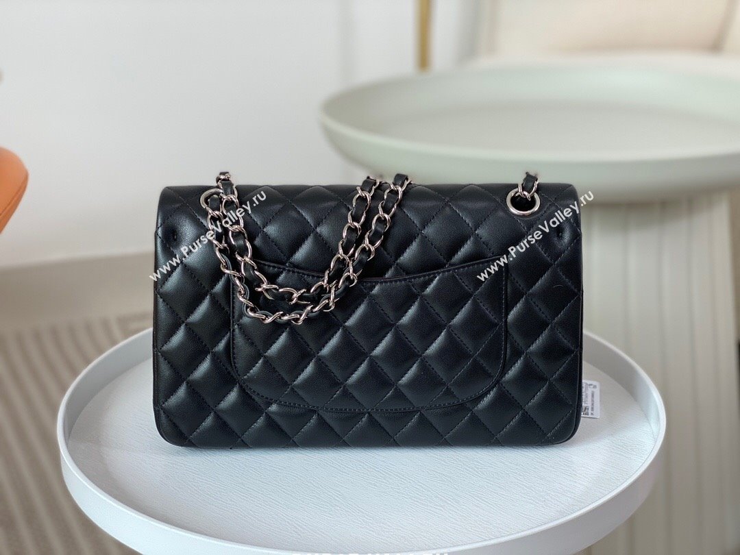 Chanel Lambskin Classic Medium Flap Bag A01112 Black/Silver 2023 (SM-231227007)