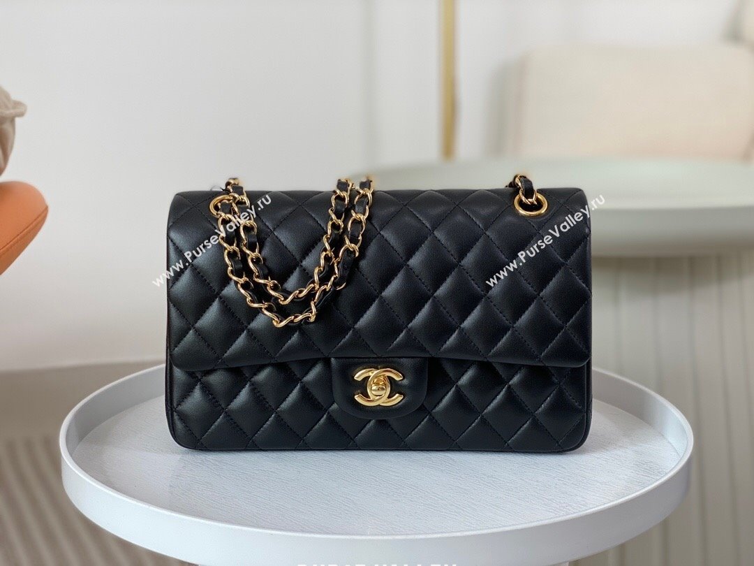 Chanel Lambskin Classic Medium Flap Bag A01112 Black/Gold 2023 (SM-231227008)