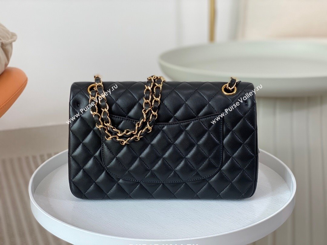 Chanel Lambskin Classic Medium Flap Bag A01112 Black/Gold 2023 (SM-231227008)