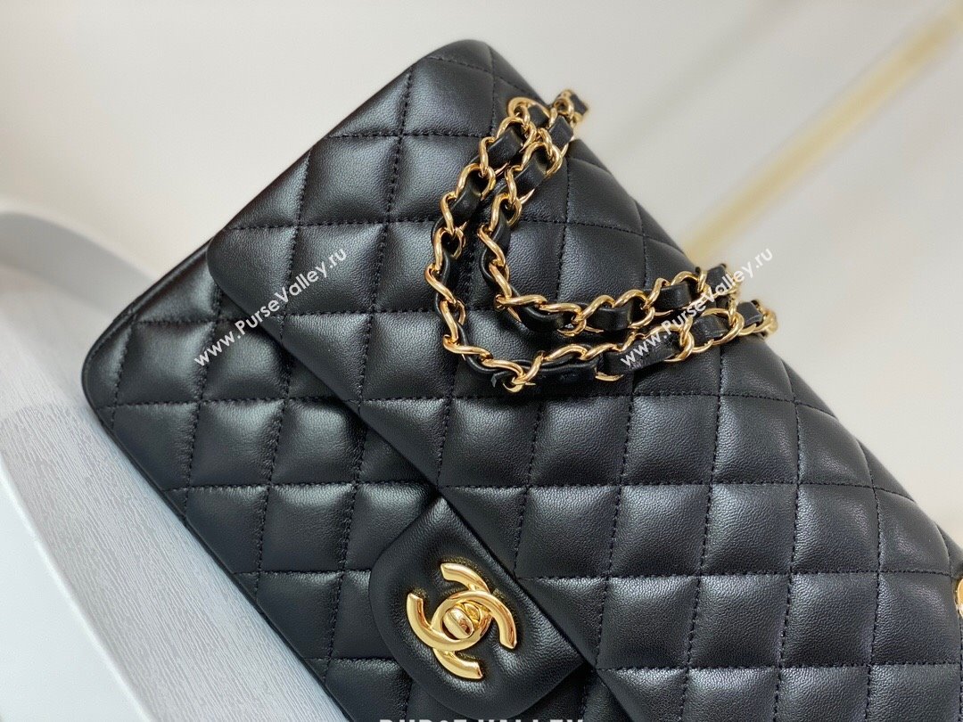 Chanel Lambskin Classic Medium Flap Bag A01112 Black/Gold 2023 (SM-231227008)