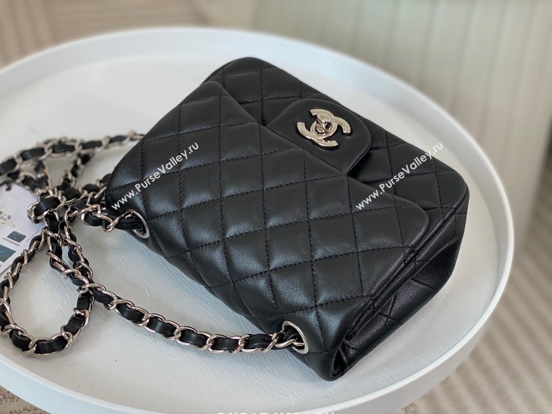 Chanel Lambskin Classic Mini Square Flap Bag A35200 Black/Silver 2023 (SM-231227001)