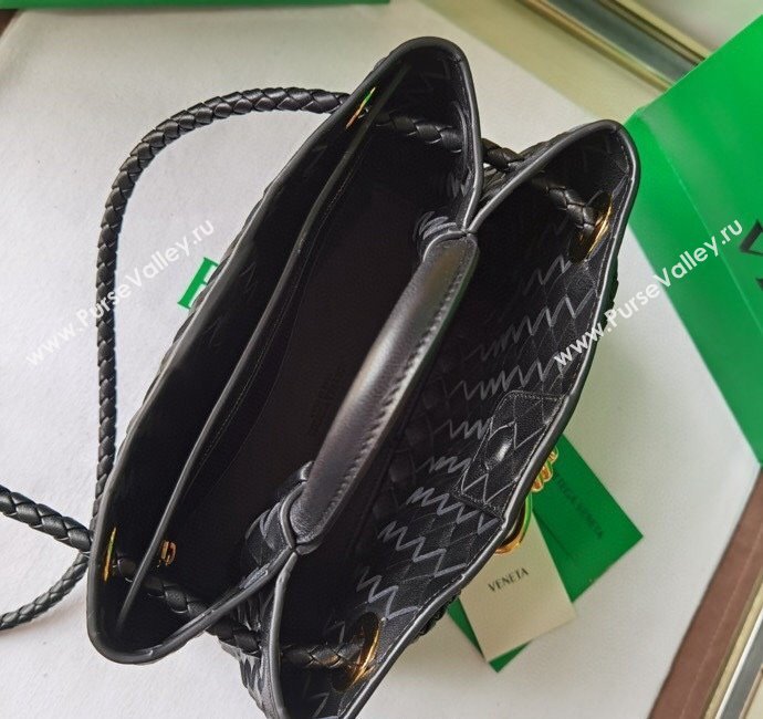 Bottega Veneta Small Andiamo Top Handle Bag in Intrecciato Leather Black/Gold 2025 743568 (WT-250205016)