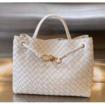 Bottega Veneta Medium Andiamo Top Handle Bag in Intrecciato Leather White/Gold 743572 2025 0731 (WT-250731029)