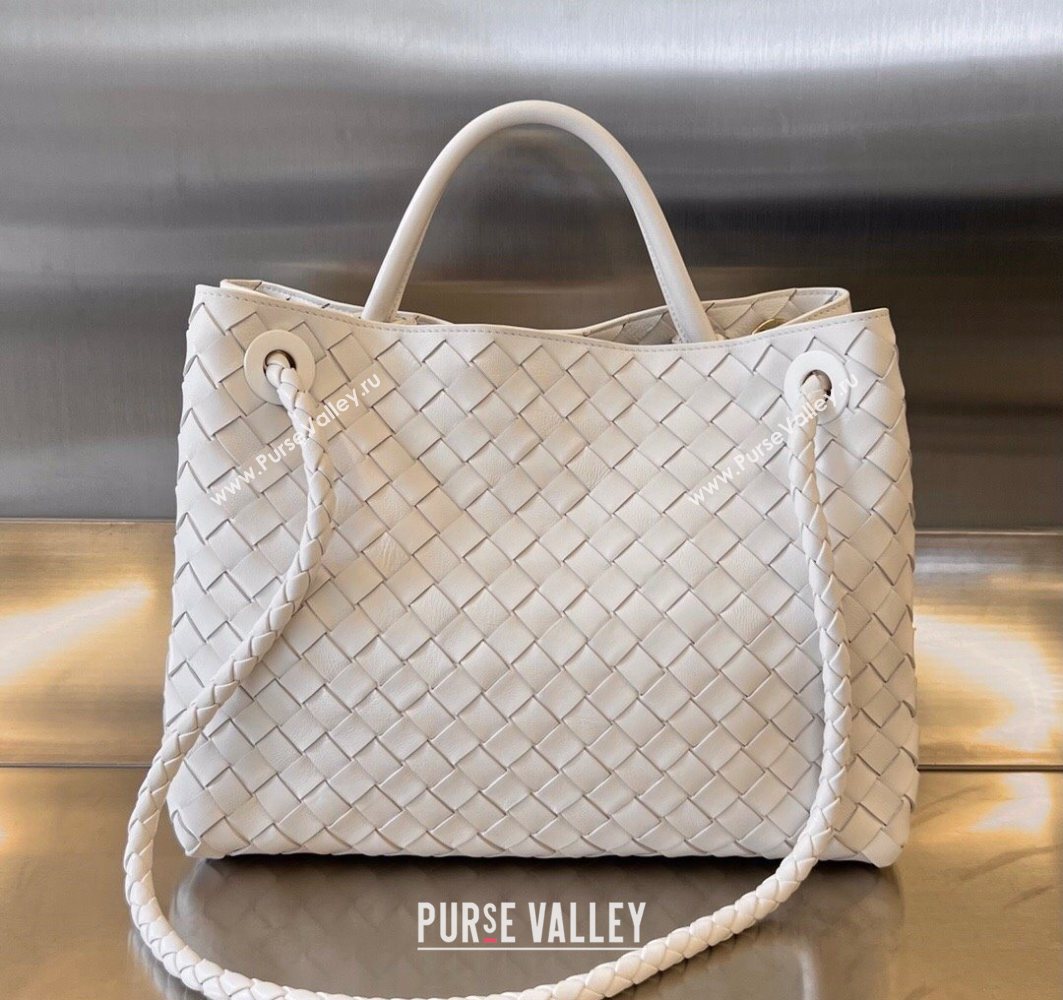 Bottega Veneta Medium Andiamo Top Handle Bag in Intrecciato Leather White/Gold 743572 2025 0731 (WT-250731029)