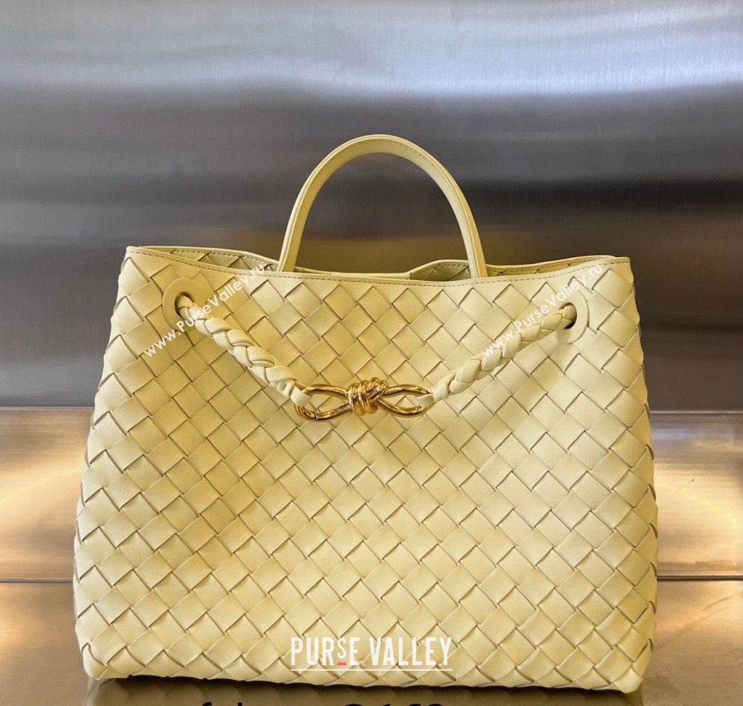 Bottega Veneta Medium Andiamo Top Handle Bag in Intrecciato Leather Ice Cream Yellow 743572 2025 0731 (WT-250731030)