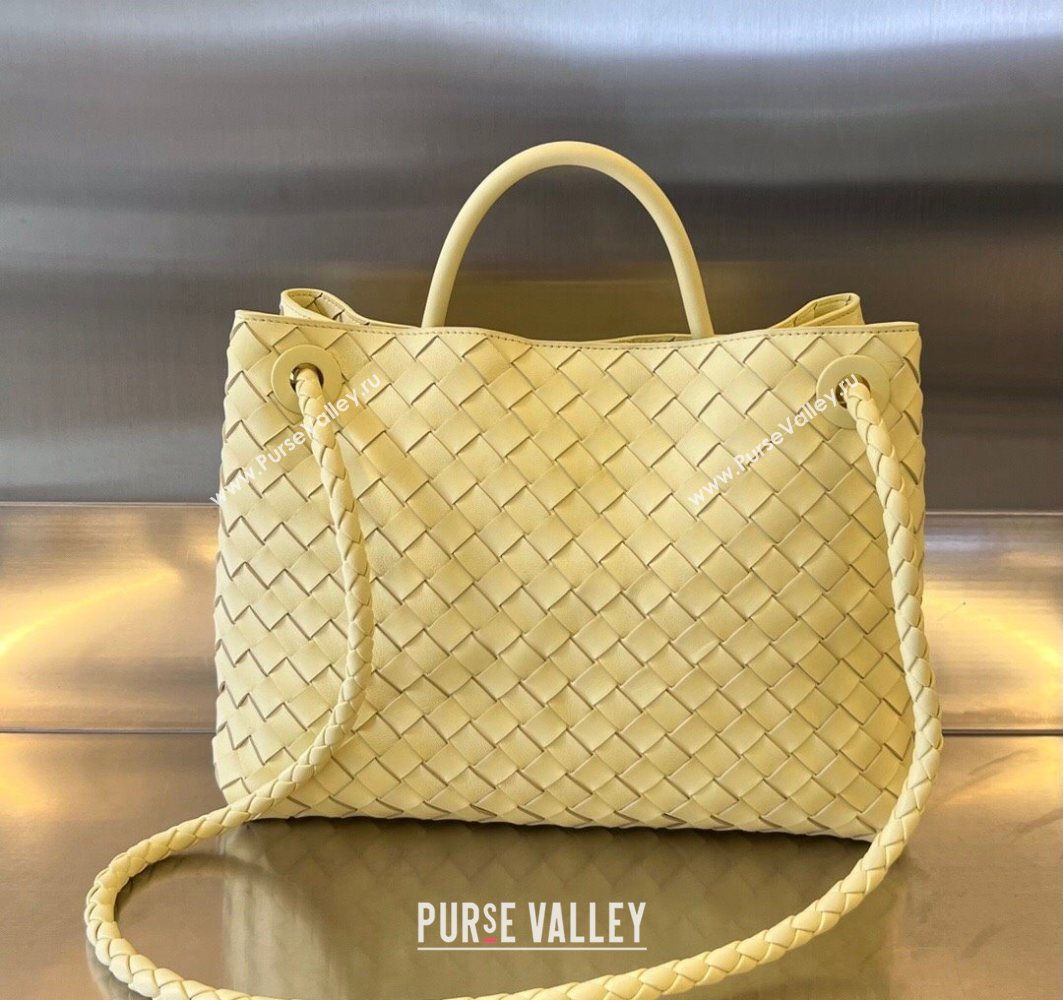 Bottega Veneta Medium Andiamo Top Handle Bag in Intrecciato Leather Ice Cream Yellow 743572 2025 0731 (WT-250731030)