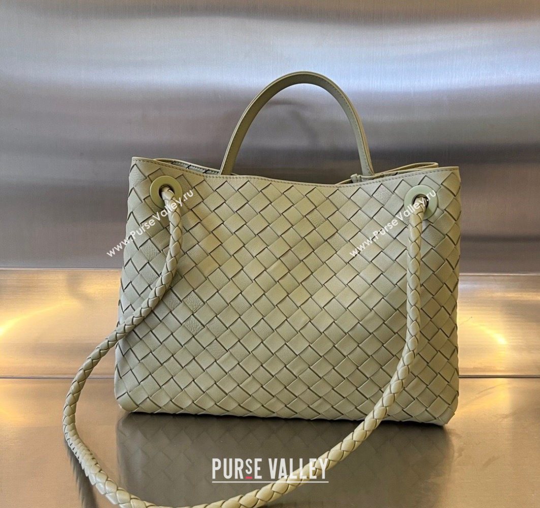 Bottega Veneta Medium Andiamo Top Handle Bag in Intrecciato Leather Travertine Green 743572 0731 (WT-250731031)