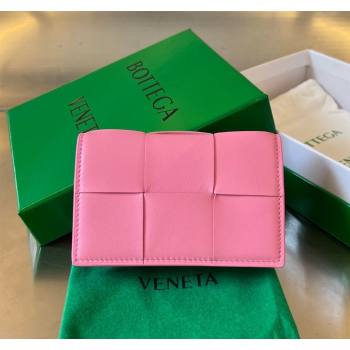 Bottega Veneta Cassette Business Card Case Wallet in Intrecciato Lambskin Milkshake Pink 2023 651396 (WT-240919011)