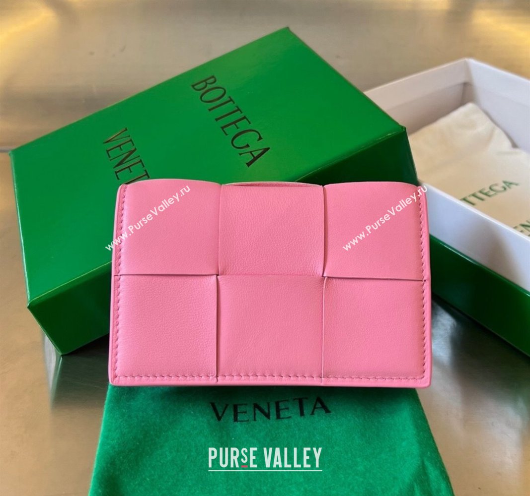 Bottega Veneta Cassette Business Card Case Wallet in Intrecciato Lambskin Milkshake Pink 2023 651396 (WT-240919011)