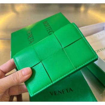 Bottega Veneta Cassette Business Card Case Wallet in Intrecciato Lambskin Parakeet Green 2023 651396 (WT-240919010)