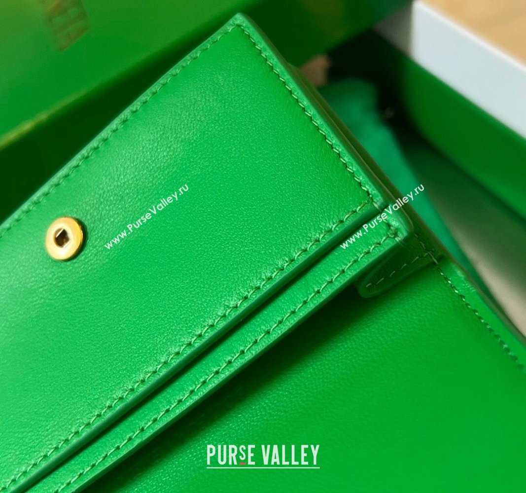 Bottega Veneta Cassette Business Card Case Wallet in Intrecciato Lambskin Parakeet Green 2023 651396 (WT-240919010)