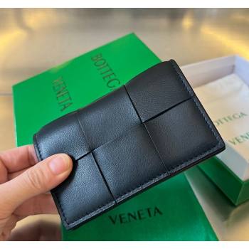 Bottega Veneta Cassette Business Card Case Wallet in Intrecciato Lambskin Black 2023 651396 (WT-240919009)