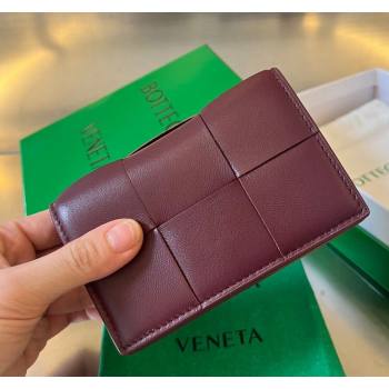 Bottega Veneta Cassette Business Card Case Wallet in Intrecciato Lambskin Barolo Red 2023 651396 (WT-240919008)