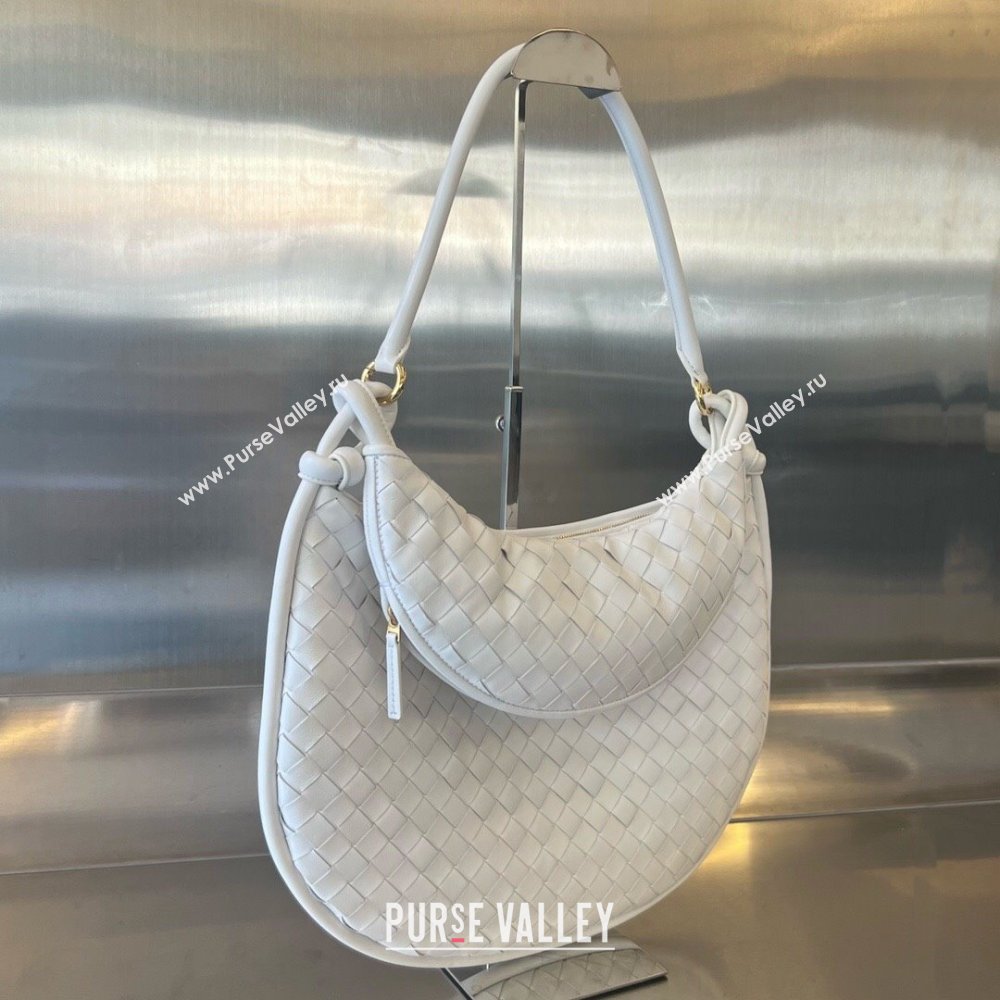 Bottega Veneta Large Gemelli Shoulder Bag in Intrecciato Leather White 2023 764053 (WT-231130034)