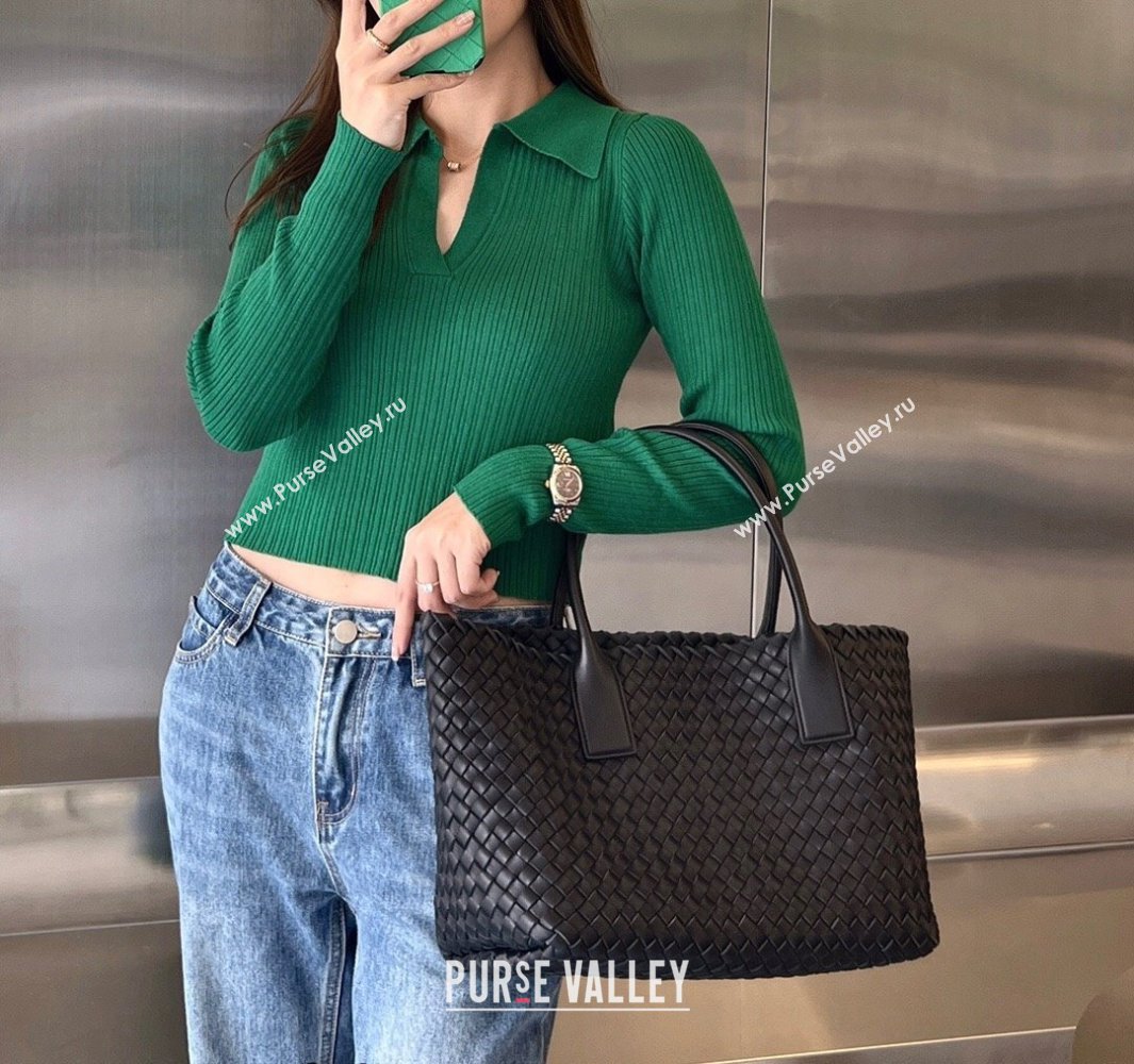 Bottega Veneta Medium Cabat Tote Bag in Intrecciato Leather Black 2025 608810 (WT-250519099)