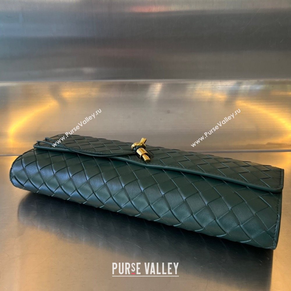 Bottega Veneta Long Clutch Bag Andiamo With Handle in Intrecciato Leather Emerald green 2023 741511 (WT-240119116)