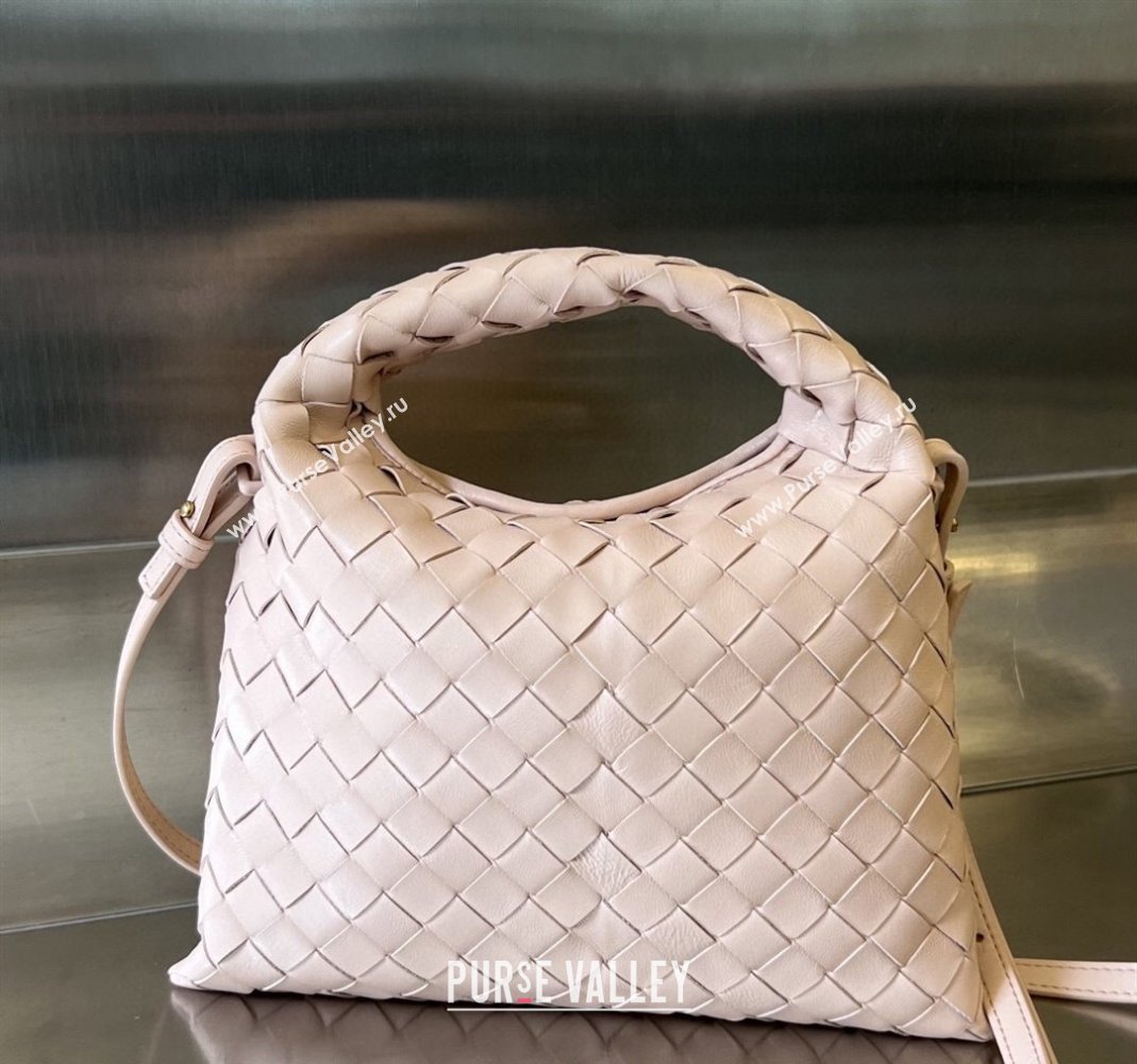 Bottega Veneta Mini Hop Hobo Bag in Intrecciato Leather Lotus Pink 2023 777586 (WT-240221104)