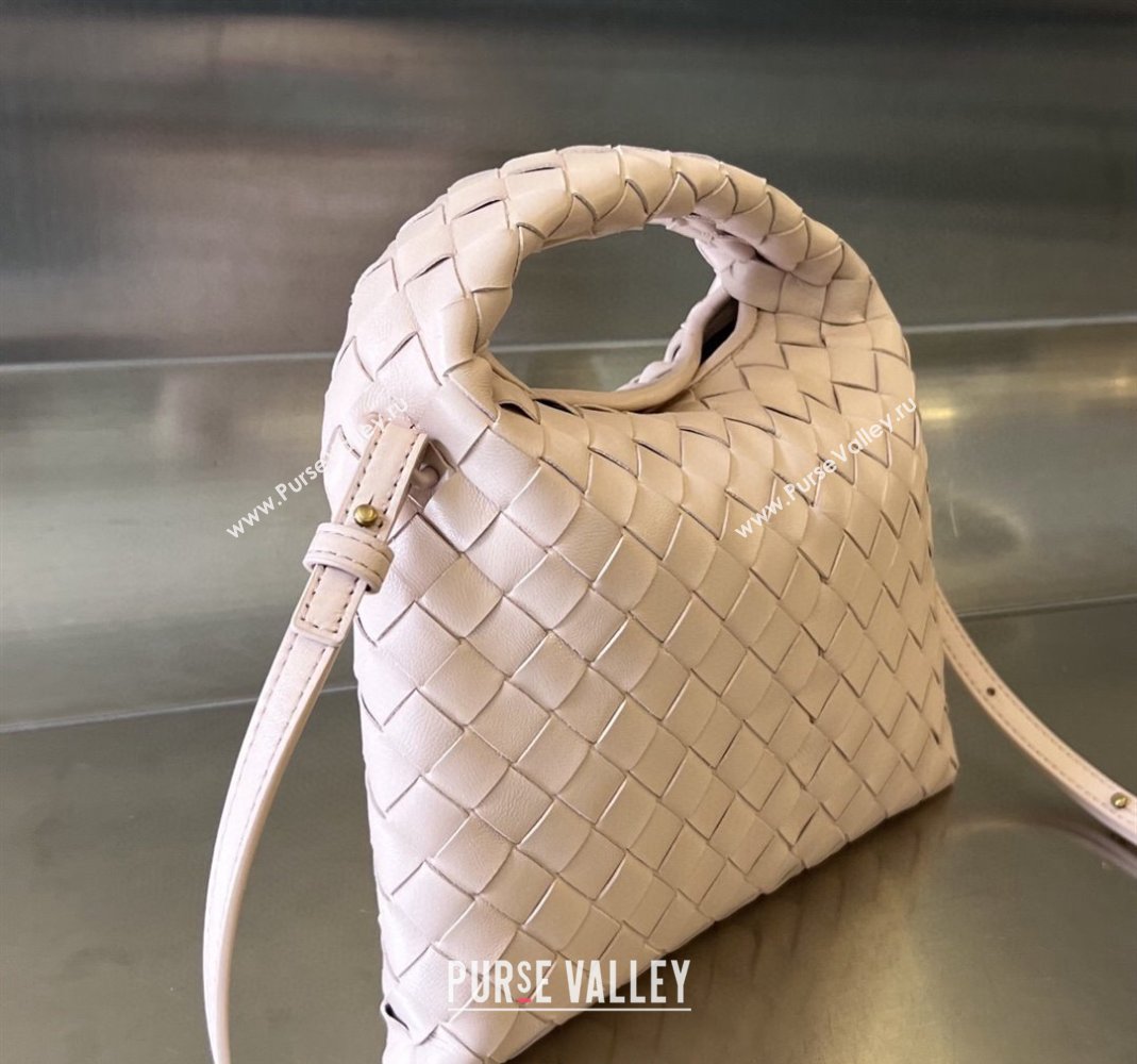 Bottega Veneta Mini Hop Hobo Bag in Intrecciato Leather Lotus Pink 2023 777586 (WT-240221104)