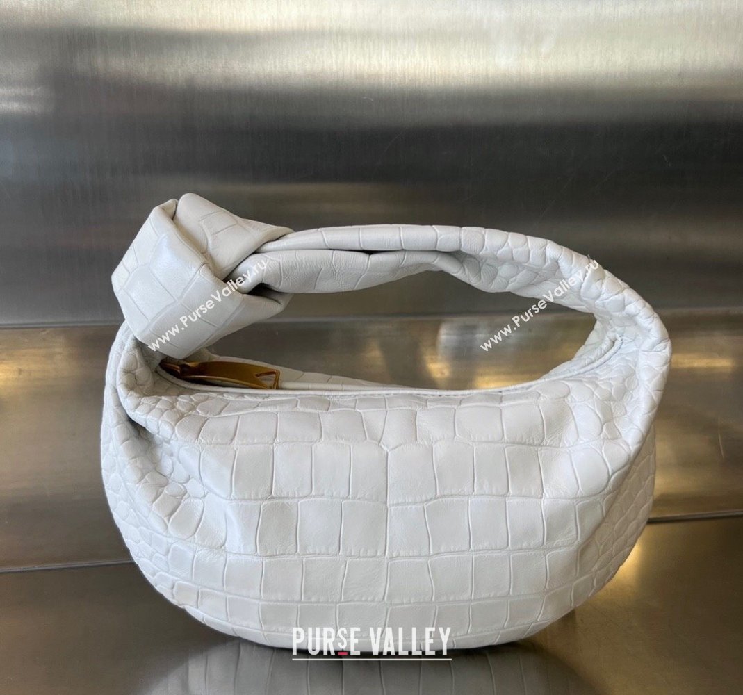 Bottega Veneta Mini Jodie Hobo in Alligator Leather White 2024 717709 (WT-240221095)