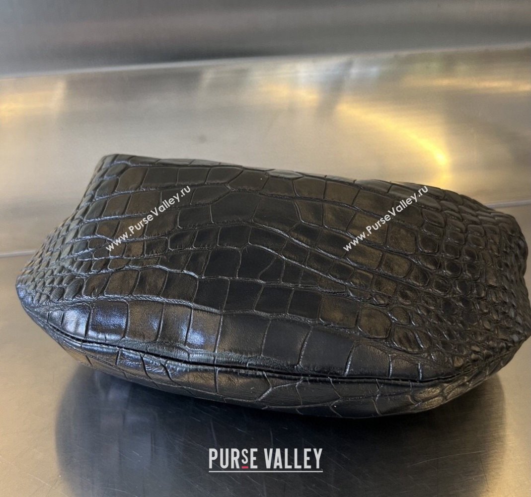 Bottega Veneta Mini Jodie Hobo in Alligator Leather Black 2024 717709 (WT-240221096)
