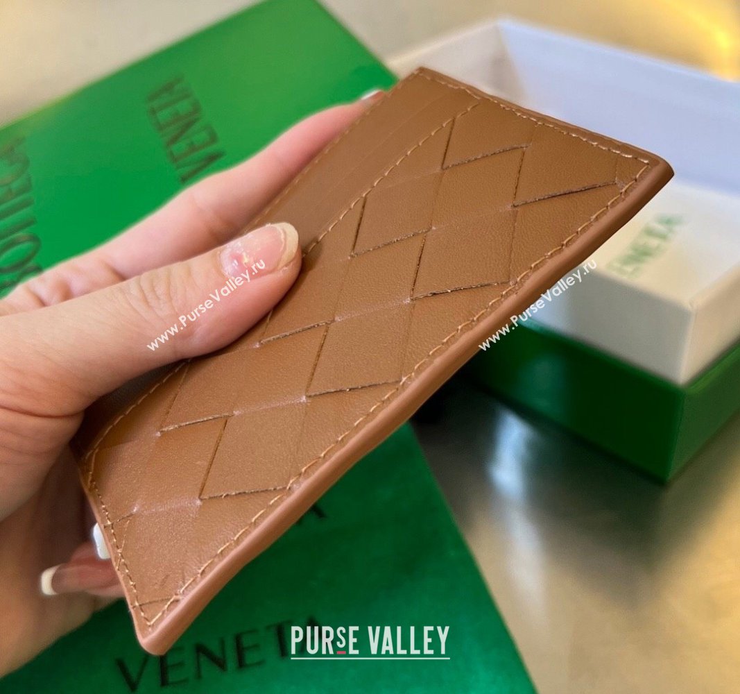 Bottega Veneta Intrecciato Leather Credit Card Case Wood Brown 2024 731956 (WT-240314055)