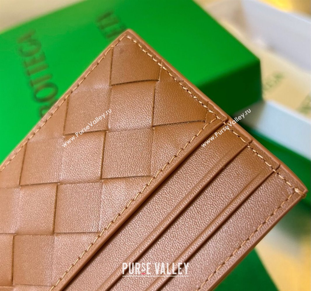 Bottega Veneta Intrecciato Leather Credit Card Case Wood Brown 2024 731956 (WT-240314055)