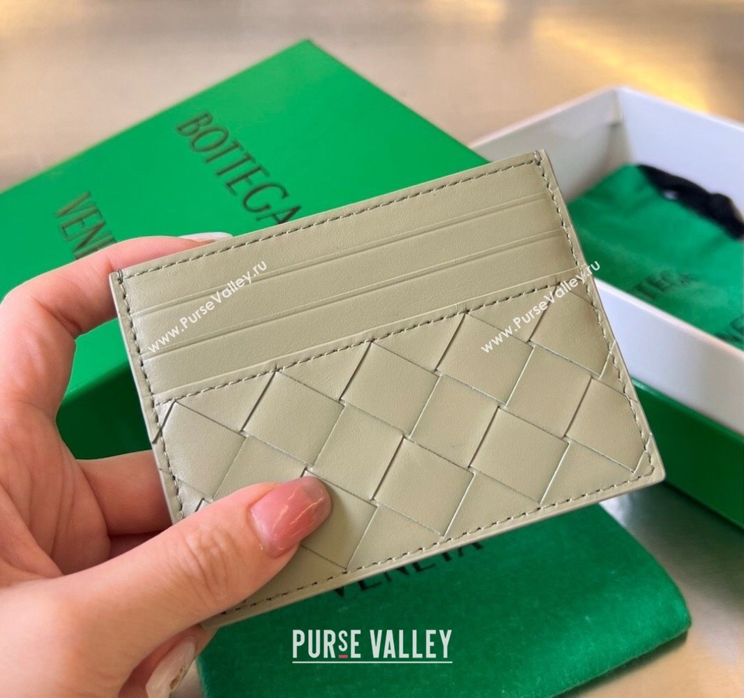 Bottega Veneta Intrecciato Leather Credit Card Case Travertine Green 2024 731956 (WT-240314056)