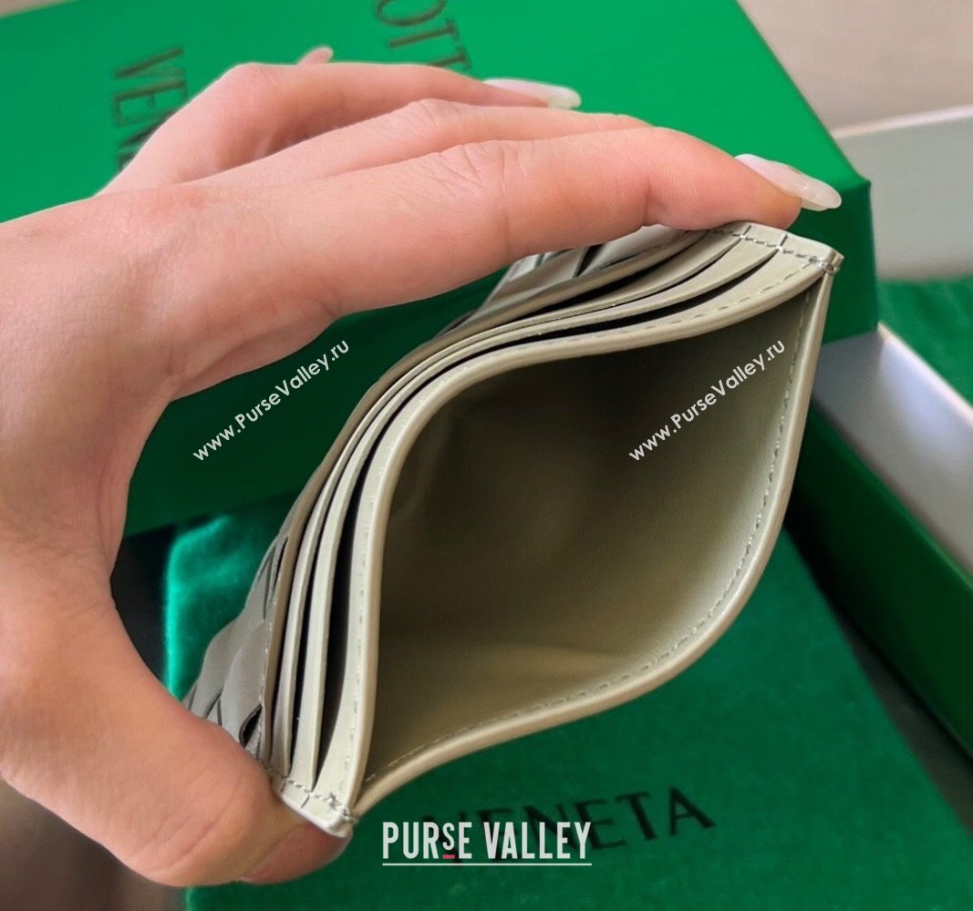 Bottega Veneta Intrecciato Leather Credit Card Case Travertine Green 2024 731956 (WT-240314056)